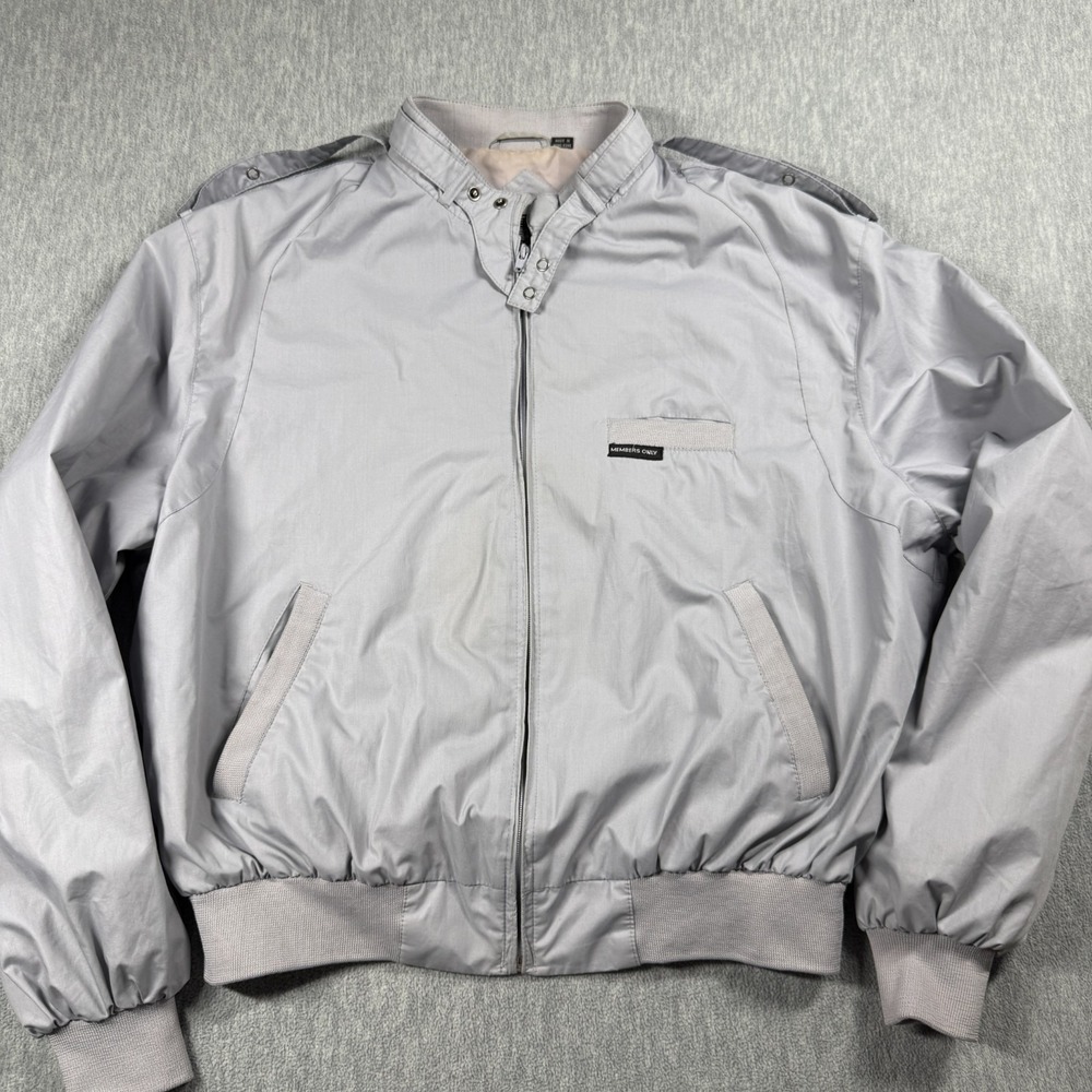 Members Only Jacket Mens 46 Grey Vintage Iconic Bomber Epaulets Full Zip